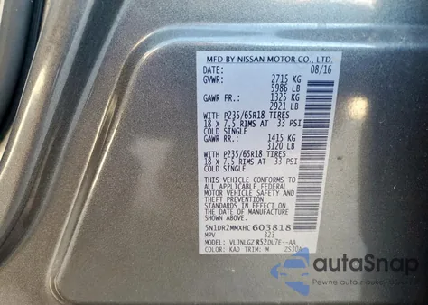 2017 Nissan Pathfinder S from USA, damaged, VIN 5N1DR2MMXHC603818